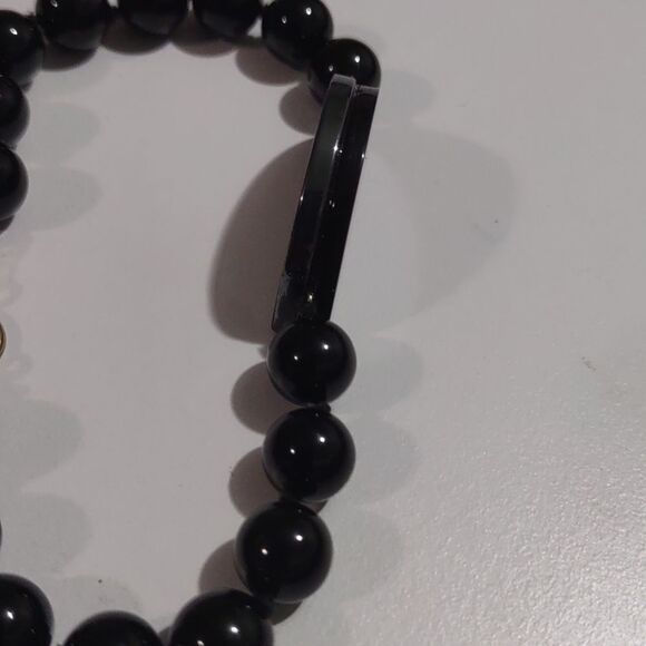 Women's Black Beaded Bracelet with Two Tone Black Pendant - Picture 3 of 4